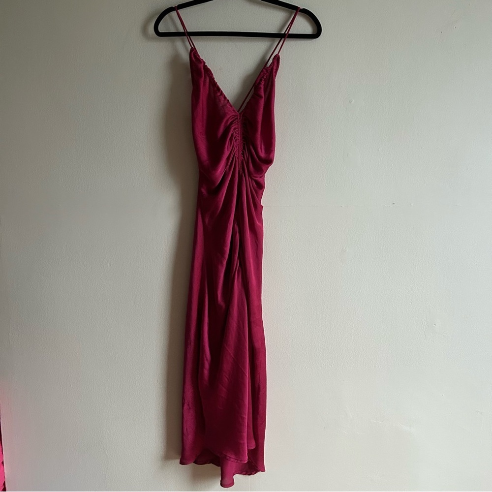 Intimately Free People Sz XL Nothing Better Pink Raspberry Midi Satin Slip Dress - Picture 2 of 16
